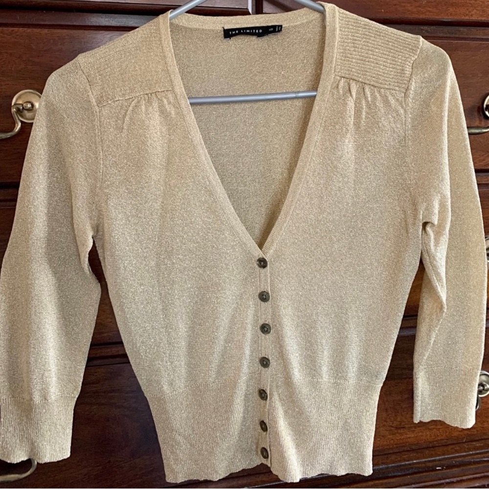 THE LIMITED GOLD METALLIC V-NECK CARDIGAN